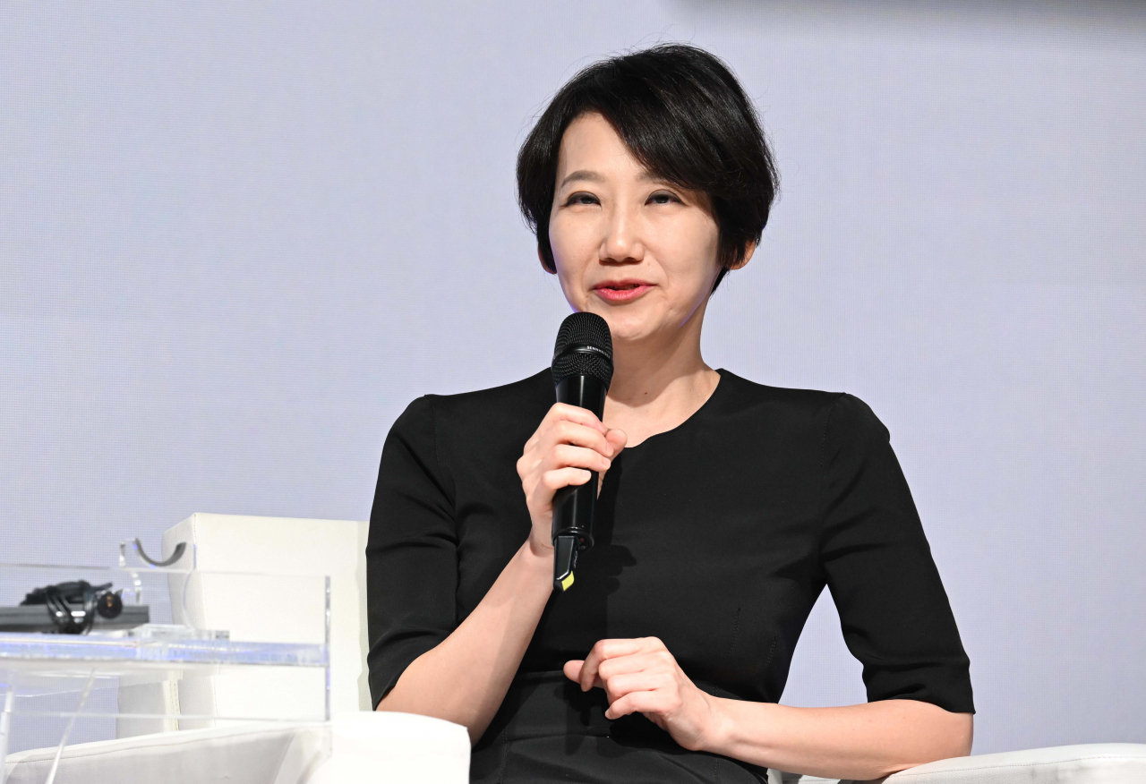 Korean political scientist and US politics expert Dr. Kim Ji-yoon speaks at The Korea Herald HIT Forum held at the Korea Chamber of Commerce and Industry in Seoul on Thursday. (Lee Sang-sub/The Korea Herald)