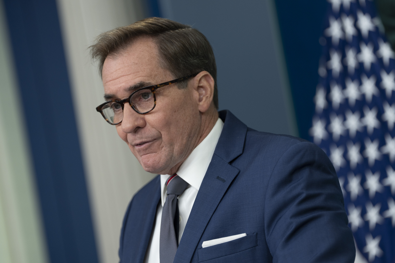 White House national security communications adviser John Kirby participates in the daily briefing at the White House in Washington, DC, Monday. (EPA-Yonhap)