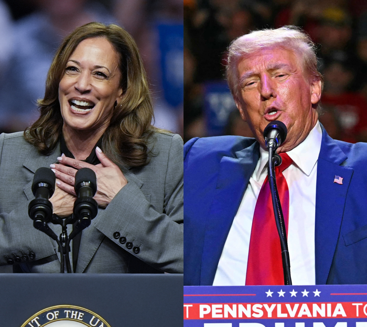 US Vice President Kamala Harris, the Democratic Party candidate for the US presidential election, (left) and former US president Donald Trump, the Republican presidential candidate (AP-AFP)