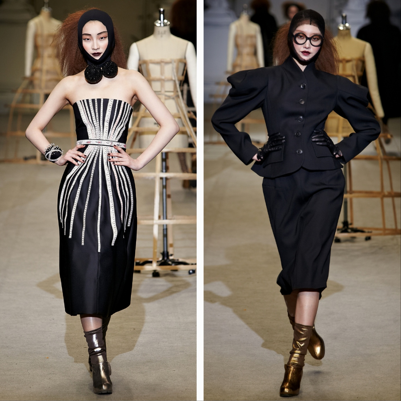 Models wear Miss Gee Collection creations as part of the fall-winter 2013 collection during Seoul Fashion Week on March 27, 2013. (Miss Gee Collection)