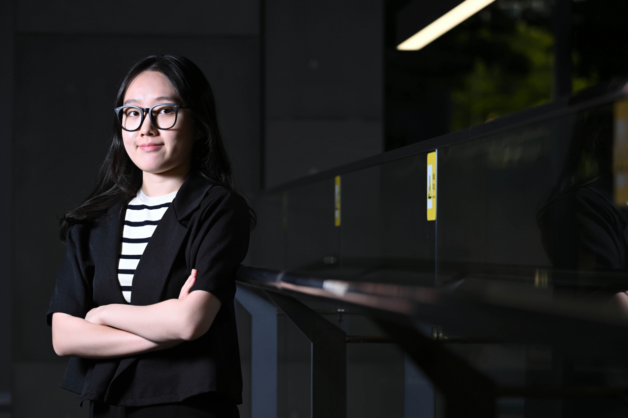 Kwon Seo-hyun, CEO and founder of Munice, poses for a photo at Dcamp's Front1 co-working space in Mapo, western Seoul, on Sept. 24. (Im Se-jun/The Korea Herald)