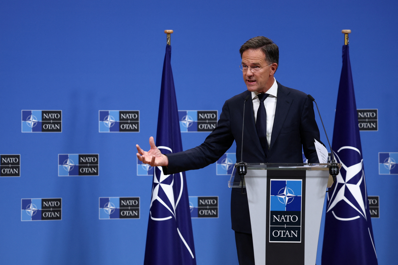 New NATO Secretary General Mark Rutte speaks during a press conference held at the NATO headquarters in Brussels on Tuesday. (Yonhap)