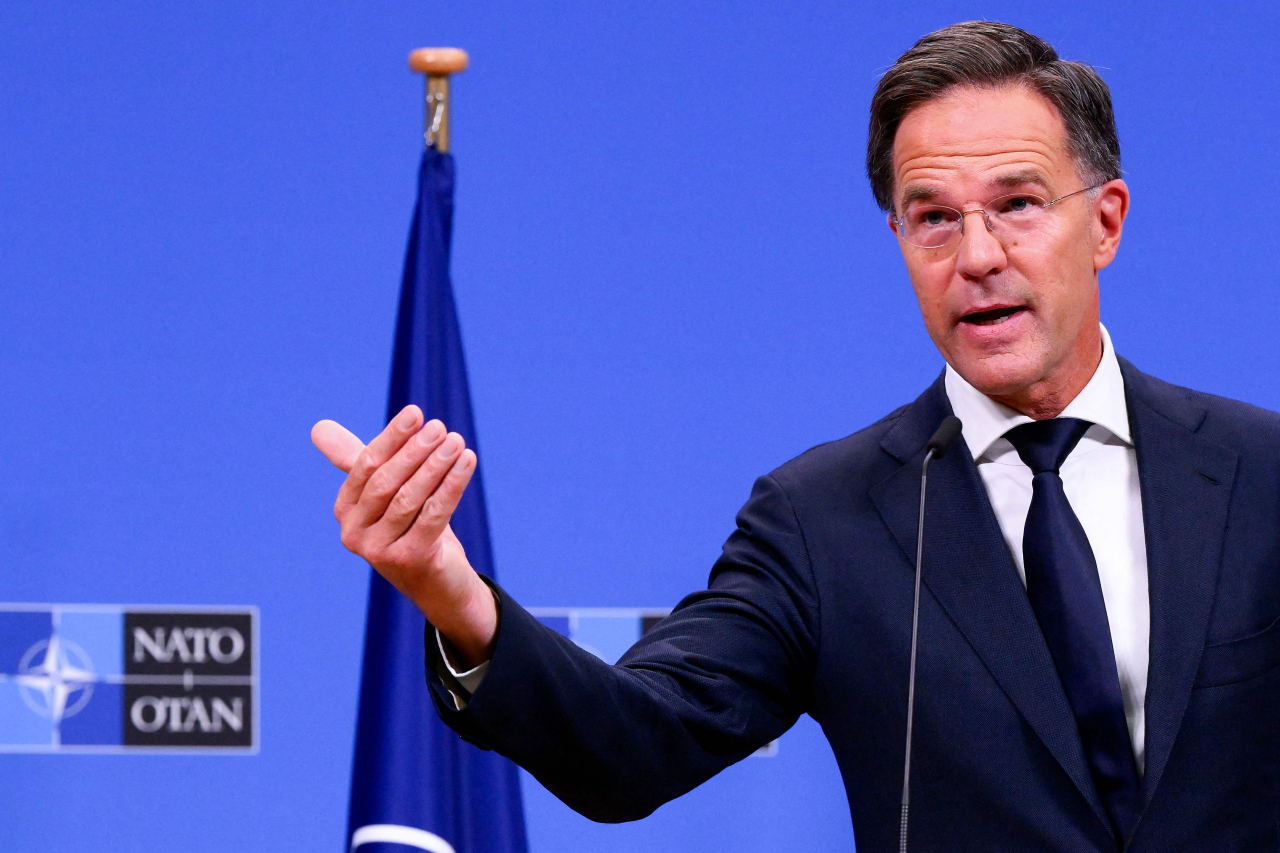 New NATO Secretary General Mark Rutte speaks during a press conference held at the NATO headquarters in Brussels on Tuesday. (AFP - Yonhap)