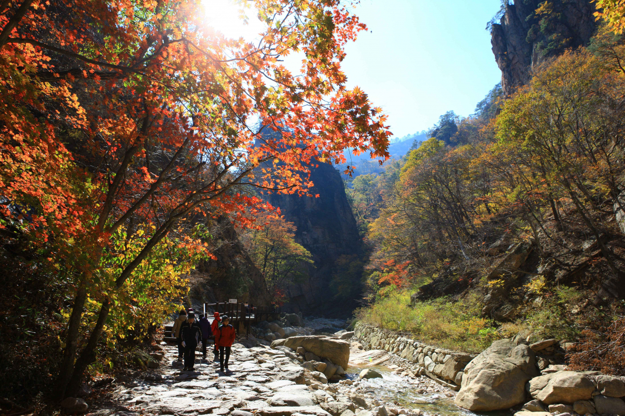 A file photo shows hikers on a mountain trail at Seoraksan in Gangwon Province. (Korea Tourism Organization)