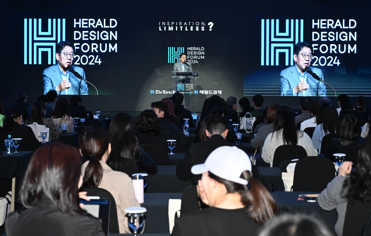 Choi Jin-young, the CEO and publisher of Herald Corp., speaks at the Herald Design Forum 2024 on Tuesday in Seoul (Im Se-jun/The Korea Herald)