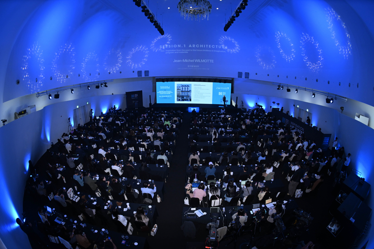 French architect Jean-Michel Wilmotte speaks at the architecture session at the Herald Design Forum 2024 on Tuesday in Seoul. (Lee Sang-sub/The Korea Herald)