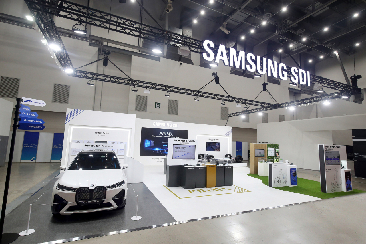 Samsung SDI’s exhibition booth at the Daegu International Future Auto & Mobility Expo that kicked off Thursday in Daegu. (Samsung SDI)