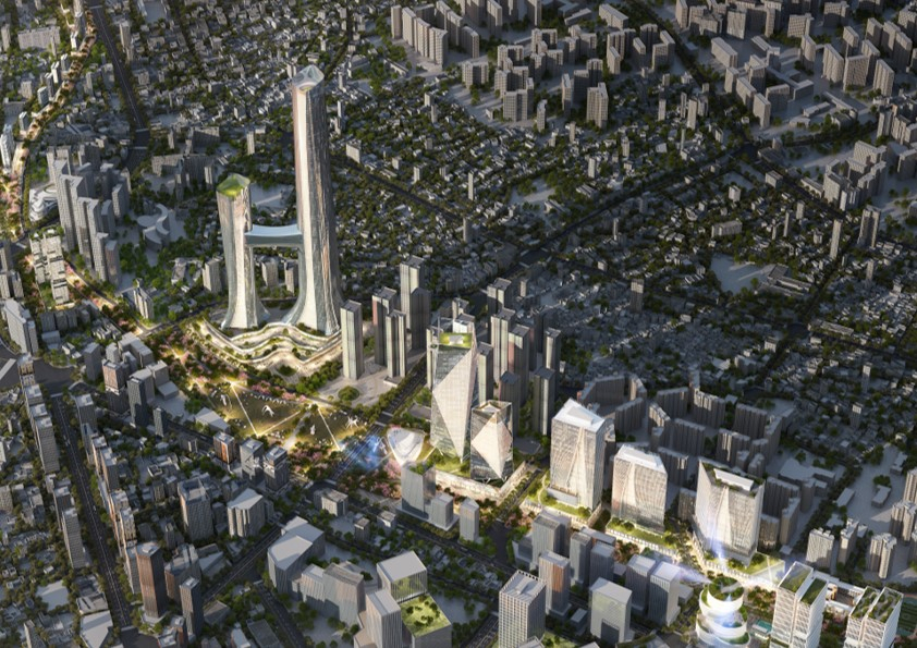 Illustration of the transformed Yeongdeungpo Station area with new parks after railway undergrounding. (The Seoul Metropolitan Government)