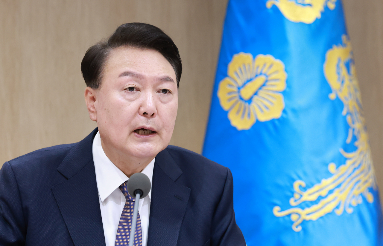 President Yoon Suk Yeol speaks during a Cabinet meeting at the presidential office on October 15. (Yonhap)