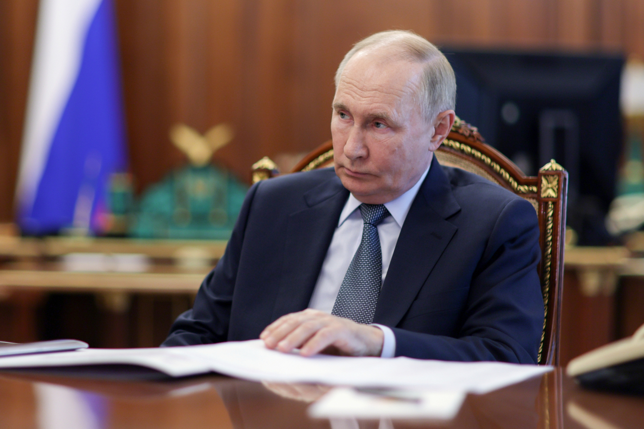 Russian President Vladimir Putin meets with Deputy Prime Minister Marat Khusnullin at the Kremlin in Moscow, Russia, Thursday. (Kremlin Pool Photo via AP)