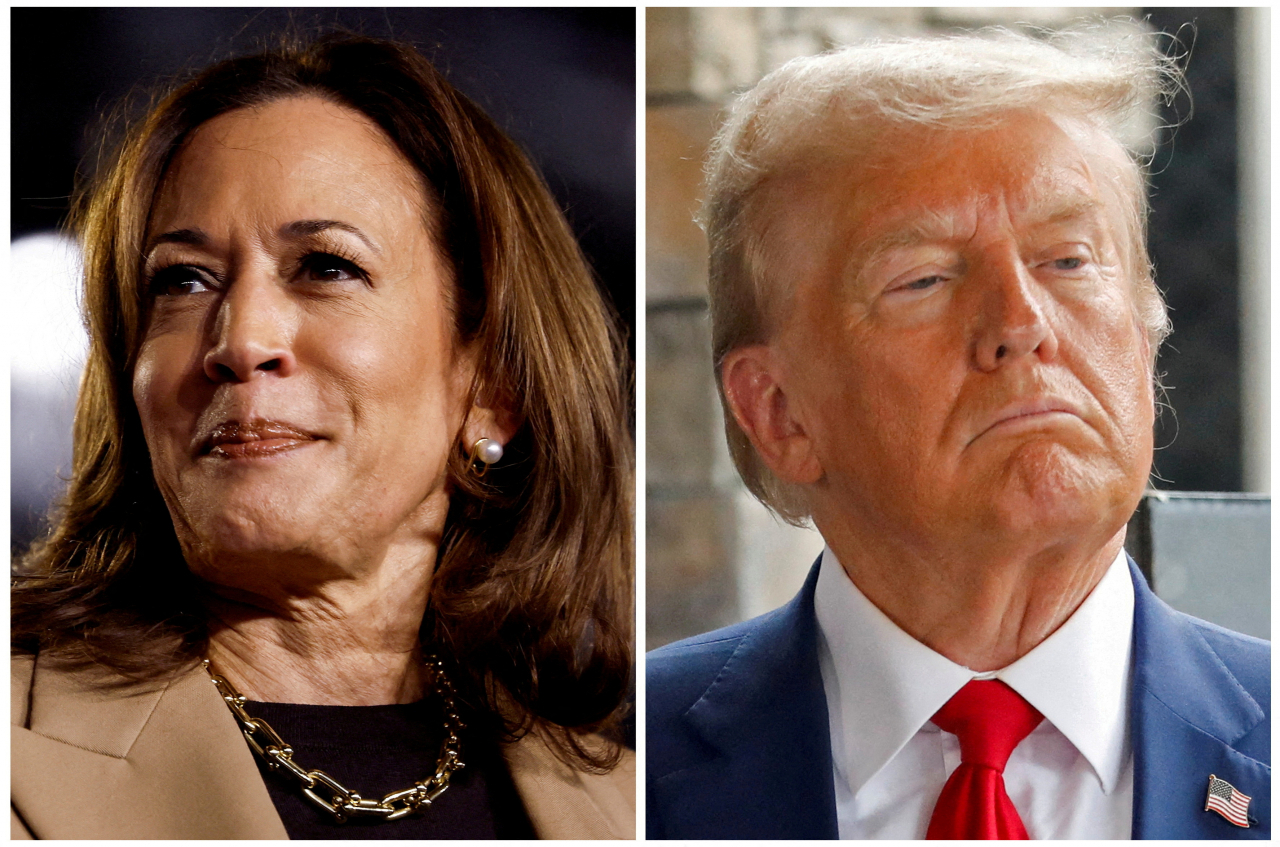 Democratic presidential nominee and US Vice President Kamala Harris and Republican presidential nominee and former US President Donald Trump are seen in a combination of file photographs taken in Chandler, Arizona, U.S., Oct.10 and in Evans, Georgia, U.S., Oct. 4. (Reuters)