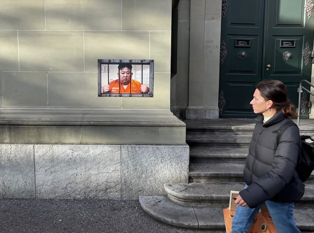 A poster is displayed at the Bahnhofplatz in Bern, Switzerland, on Wednesday. (Jeski Social Campaign)