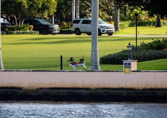 Boston Dynamics' four-legged robot dog Spot patrols inside Mar-a-Lago, the residence of US President-elect Donald Trump, on Friday in Palm Beach, Florida. (AFP-Yonhap)