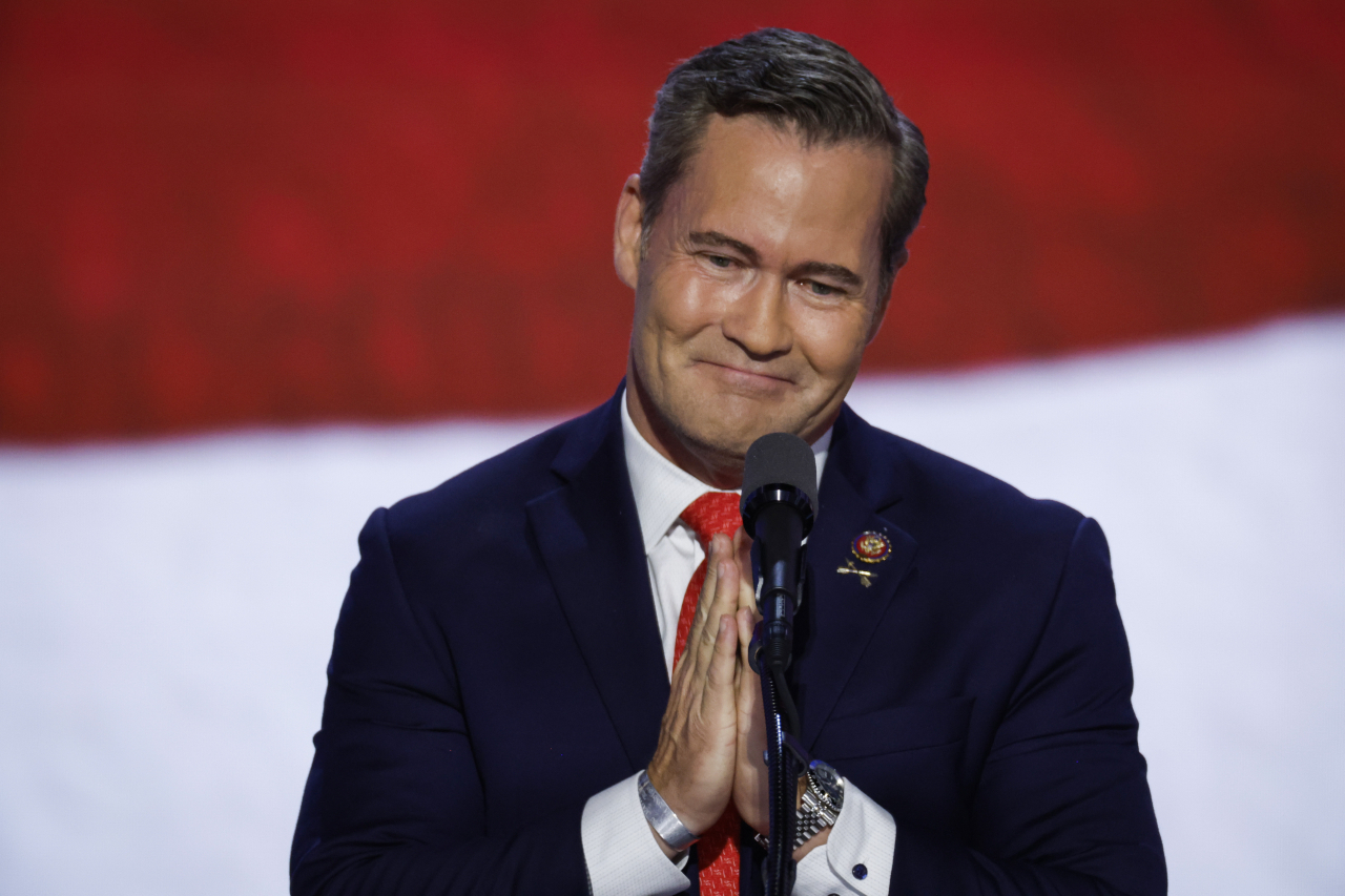 Rep. Michael Waltz (FL) gesturing on Day 3 of the Republican National Convention at the Fiserv Forum in Milwaukee, Wisconsin on July 17. (Getty Images)