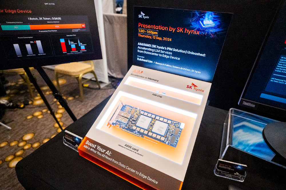 SK hynix 32 GB AiMX prototype card on display at AI Hardware & Edge AI Summit 2024 held from Sept. 9-12 in San Jose, California. (SK hynix)