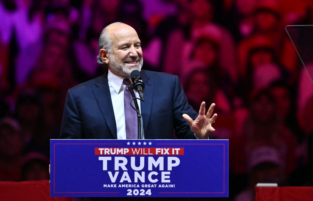 Howard Lutnick speak at a campaign rally at Madison Square Garden on Oct. 27, in New York. (AFP)