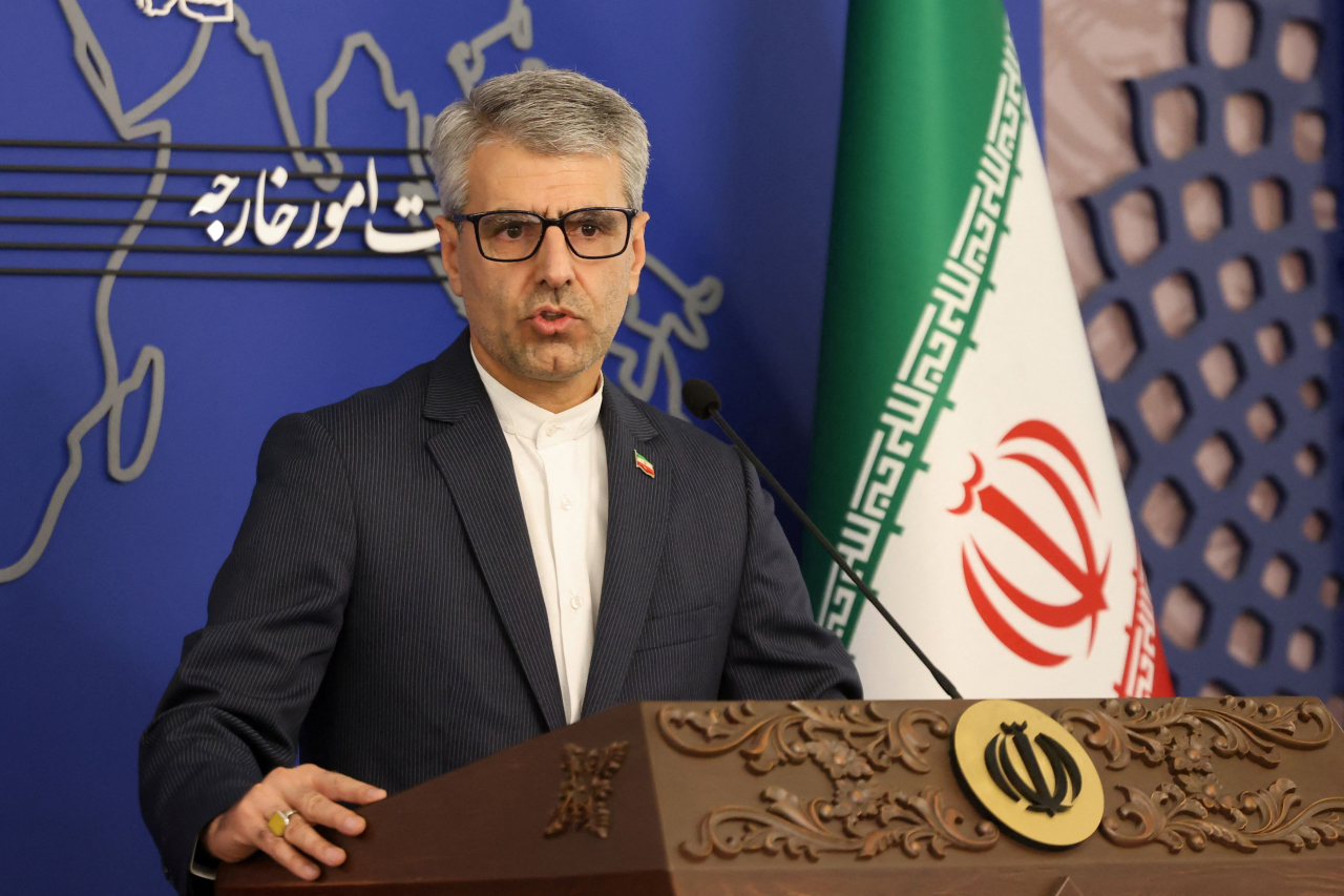 Iran's foreign ministry spokesman Esmaeil Baghaei holds a weekly press conference in Tehran on October 28, 2024. (AFP-Yonhap)