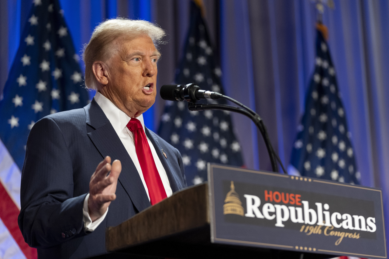 President-elect Donald Trump speaks at meeting of the House GOP conference, Nov. 13, in Washington. (A )