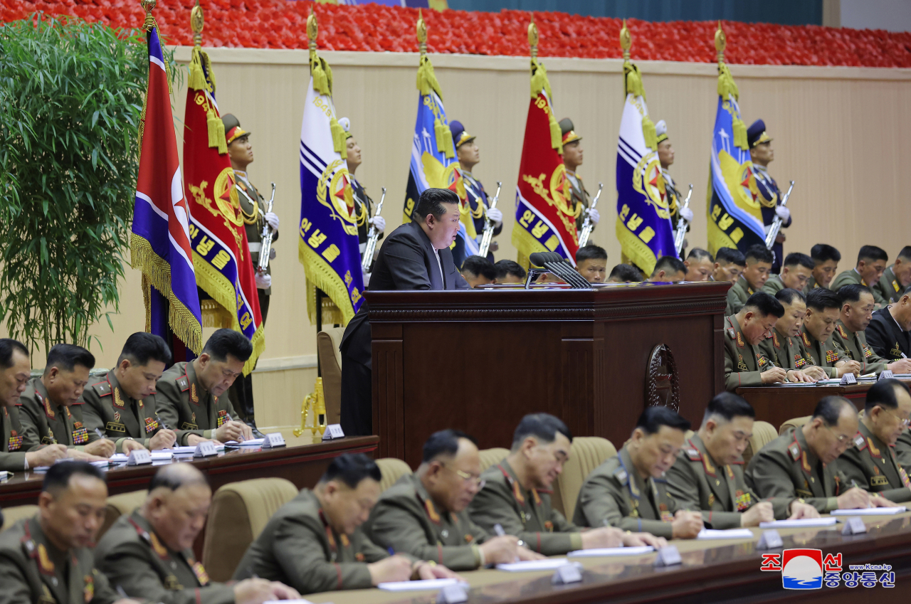 North Korean leader Kim Jong-un delivers a speech during the 4th Conference of the North Korean Army's Battalion Commanders and Political Instructors in Pyongyang on Nov. 15, in this photo provided by the North's official Korean Central News Agency on Monday. Yonhap