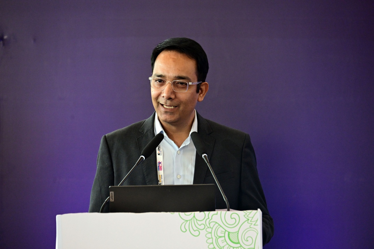 Prashant Yadav, head of sales and marketing at Model Economic Township Limited speaks during the India-Korea Business Partnership Forum 2024 held at Yashobhoomi, New Delhi, India, Friday. (Park Hae-mook/ The Korea Herald)