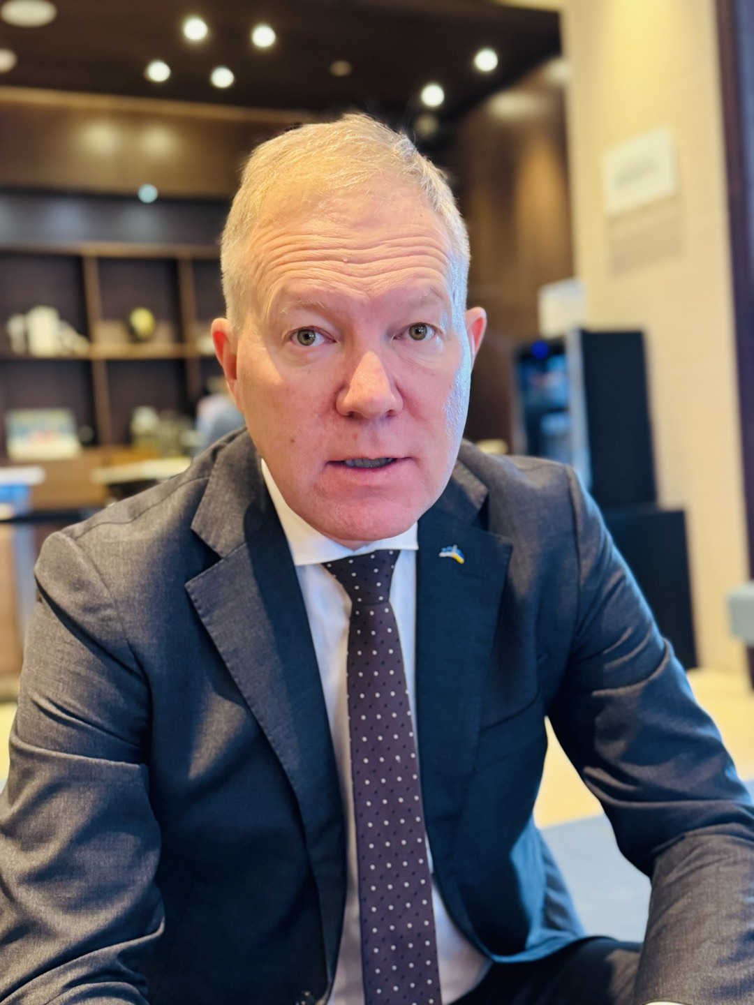 Marko Mihkelson, Chairman of the Foreign Affairs Committee of the Estonian Parliament speaks in an interview with The Korea Herald at a hotel in Seoul on Tuesday. (Sanjay Kumar/ The Korea Herald)