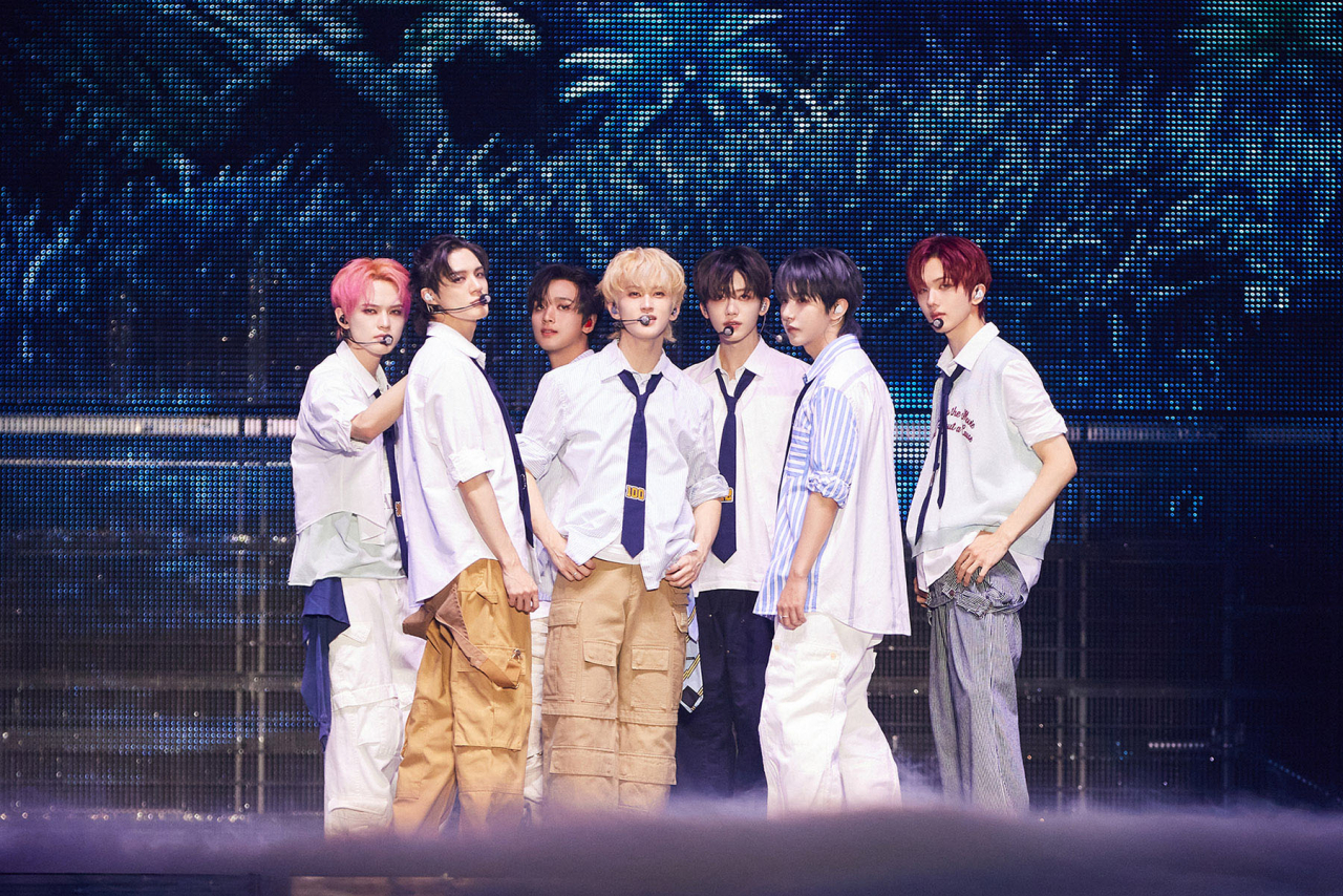 From left: NCT Dream members Chenle, Jeno, Haechan, Mark, Jaemin, Renjun and Jisung perform during 