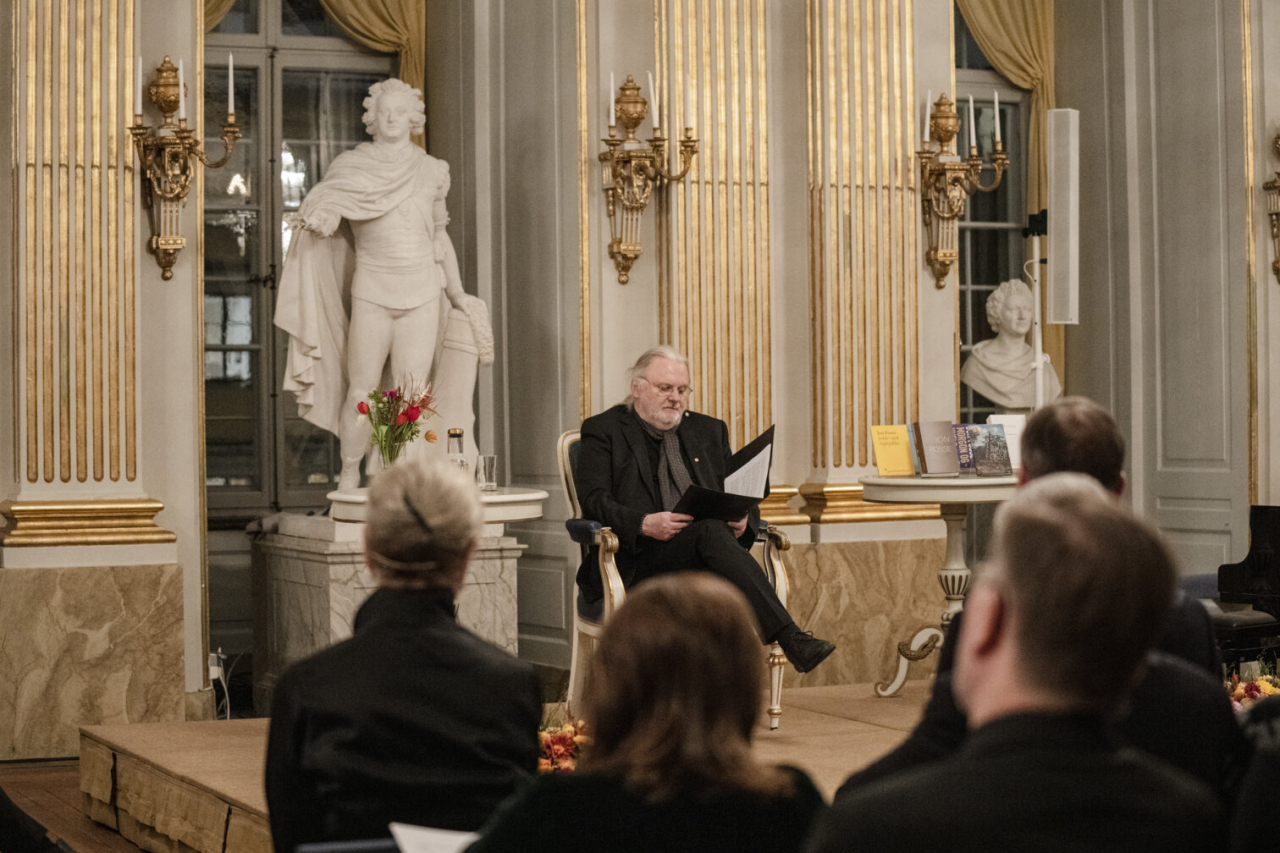 Jon Fosse delivers his Nobel Prize lecture on Dec. 7, 2023 at the Swedish Academy in Stockholm. ( Nobel Prize Outreach)