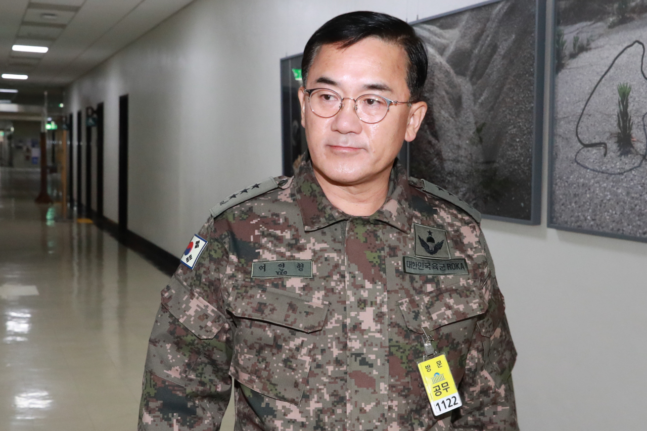 Yeo In-hyung, former chief of Defense Counterintelligence Command, attends a parliamentary hearing held at the National Assembly in Yeouido, Seoul, Saturday. (Yonhap)