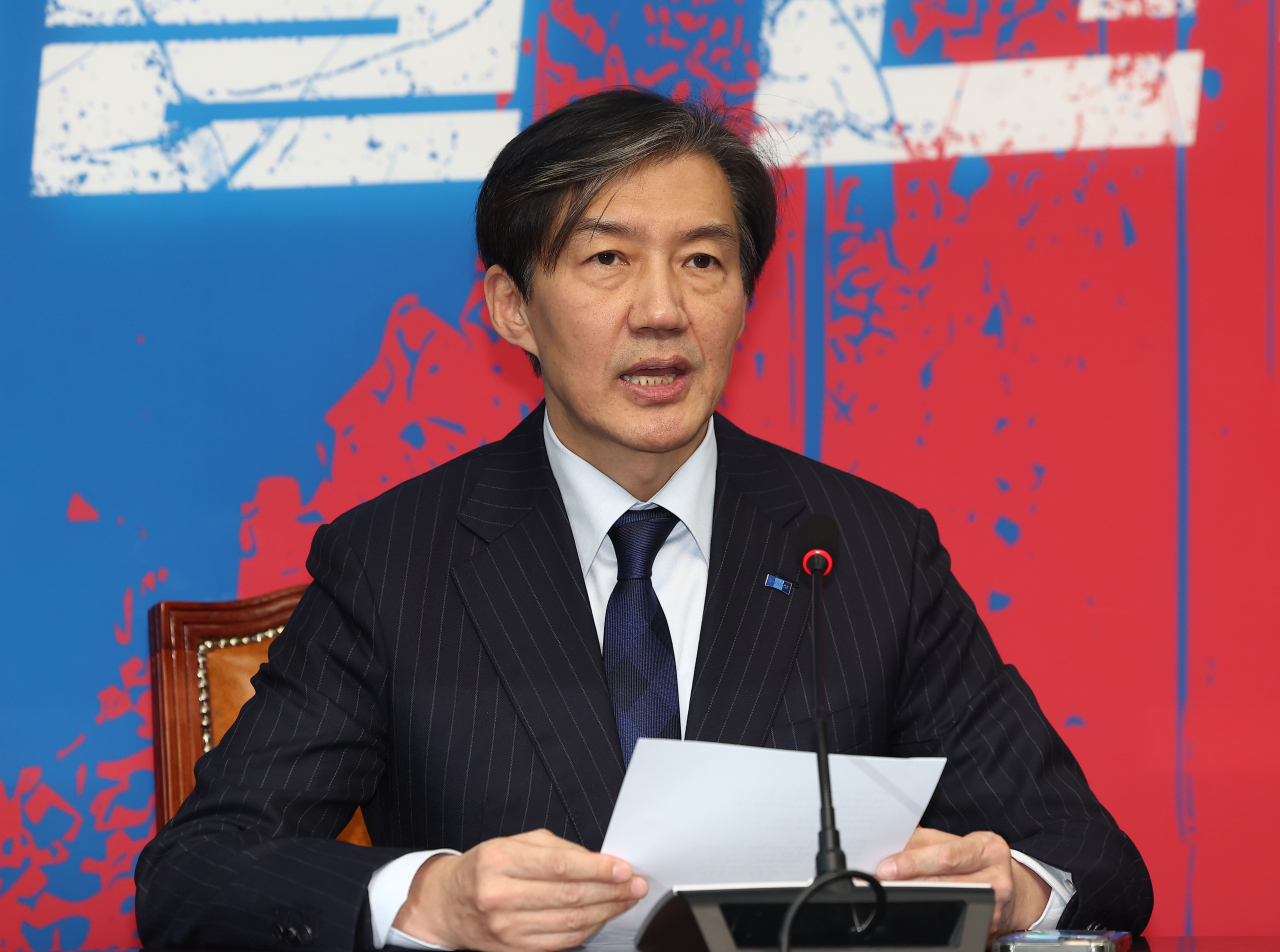 Cho Kuk, former leader of the Rebuilding Korea Party, speaks at a press conference at the National Assembly in Yeouido, Seoul, on Thursday following the Supreme Court’s ruling that sentenced him to two years in prison. (Yonhap)