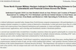 US indicts 3 N. Korean hackers in attempted theft of $1.3b