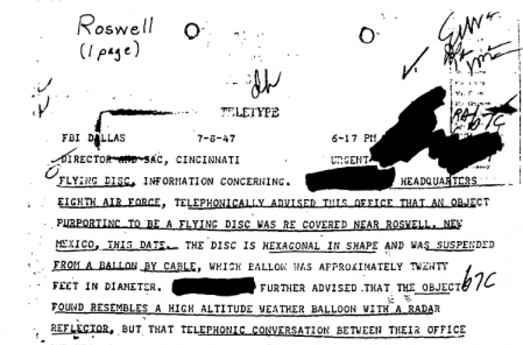 FBI memo ‘confirms’ the 1947 Roswell UFO incident