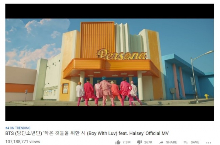 BTS' 'Boy With Luv' becomes fastest video ever to top 100 mln YouTube views