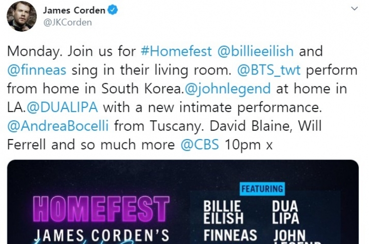 BTS to join James Corden’s quarantine concert, ‘Homefest’