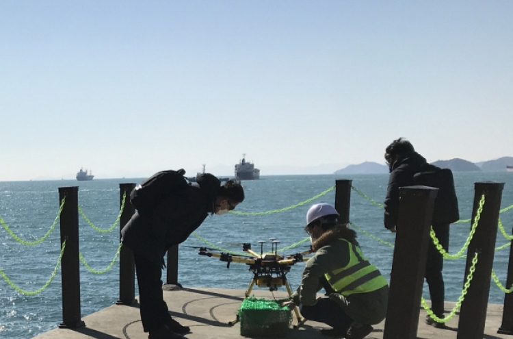 Drone delivery service kicks off to deliver items to ships near Busan Port