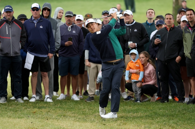 In this Getty Images photo, Lee Kyoung-hoon of South Korea plays his second shot on the first hole during the third round of the PGA Championship Southern Hills Country Club in Tulsa, Oklahoma, last Saturday. (Getty Images)