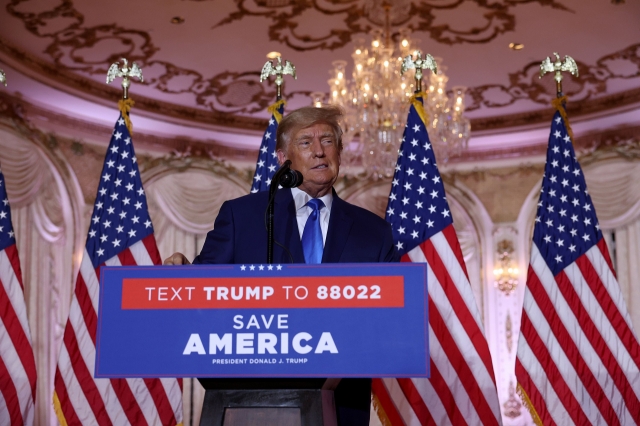 Former US President Donald Trump speaks during an Election Night event at Mar-a-Lago in Palm Beach, Florida, Tuesday. (AFP-Yonhap)