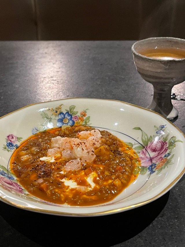 Donghae sweet shrimp rice, with shrimp bisque, buffalo burrata and sweet potatoes (Courtesy of the restaurant)