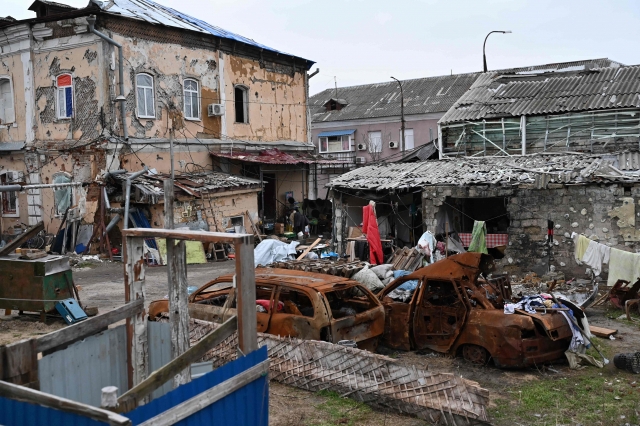 This photoraph taken on Dec. 22, 2022 shows a general view of the de-occupied city of Izyum, Kharkiv region, amid the Russian invasion of Ukraine. (AFP)