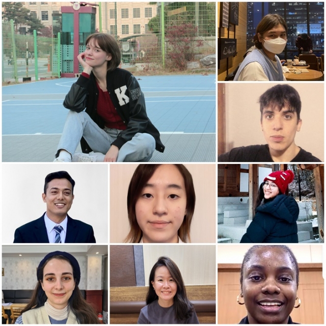 Clockwise from top left: Olga Deviatkina (Russia), Ulan Talantbekov (Kyrgyzstan), Elias Sanabria (Paraguay), Rana El-Metwally (Egypt), Manuela Attouh (Cameroon), Kell Ku (Singapore), Tritean Alexandra Andreea (Romania), Ananda Limbu (Nepal) and at the center is Rio Hashimoto (Japan)