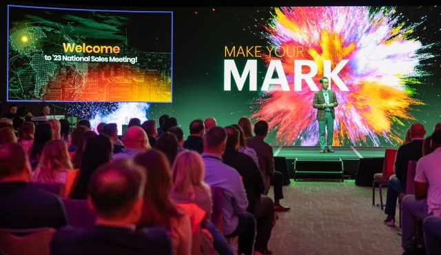 SK Biopharmaceuticals CEO Lee Dong-hoon speaks during the company's annual sales meeting held in San Diego, California, Monday. (SK Biopharmaceuticals)