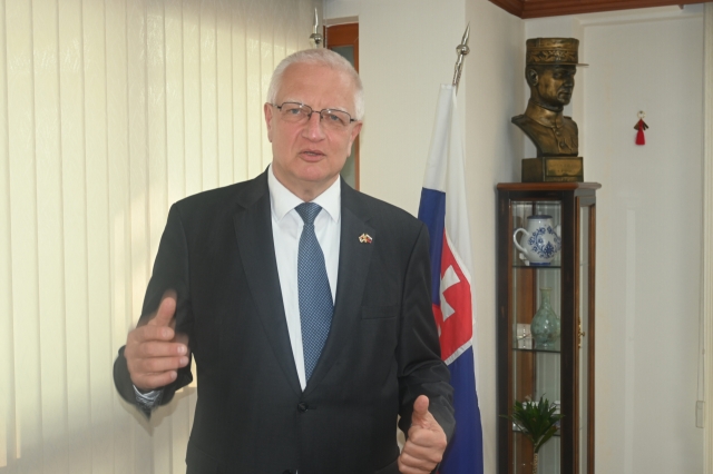 Slovakian Ambassador to Korea Jan Kuderjavy speaks with The Korea Herald at the Embassy of Slovakia in Seoul. (Sanjay Kumar /The Korea Herald)