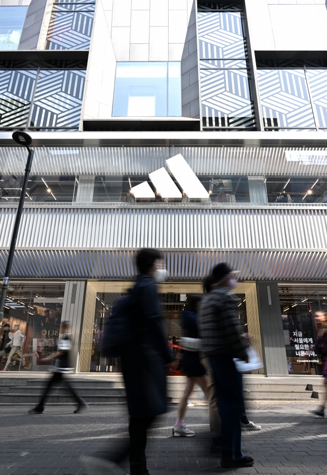 A picture shows the newly opened Adidas flagship store at M Plaza on the main street of Myeong-dong, Seoul. (Im Se-jun/The Korea Herald)