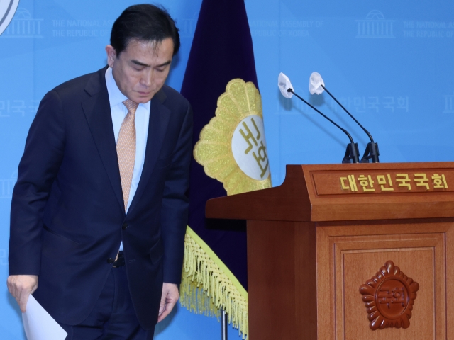 Rep. Tae Yong-ho of the People Power Party, speaks at the National Assembly on Wednesday (Yonhap)