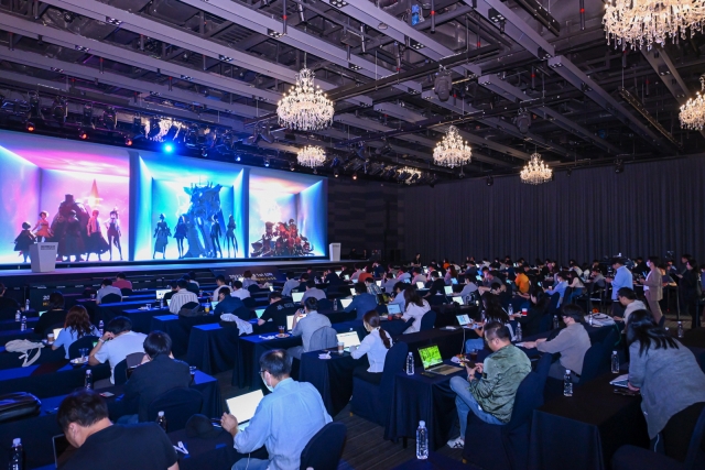 Netmarble holds a media showcase to announce the launch of three new global games in the second half of this year at the game maker's headquarters in western Seoul on Thursday. (Netmarble)