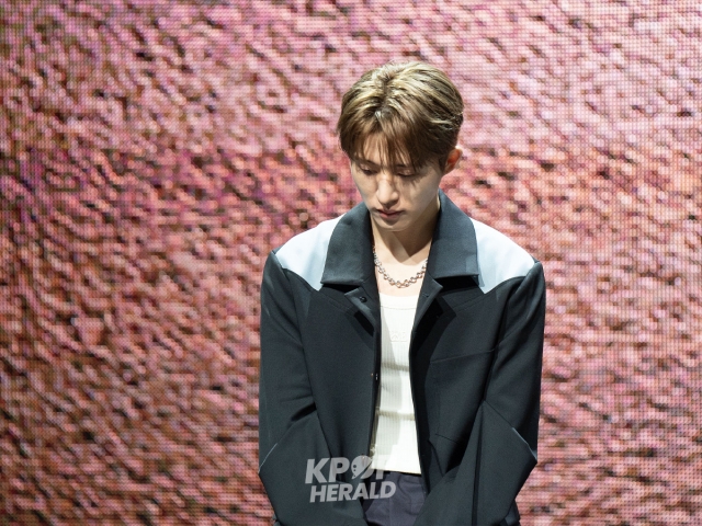 Rapper-songwriter B.I speaks during a press conference about his second LP 