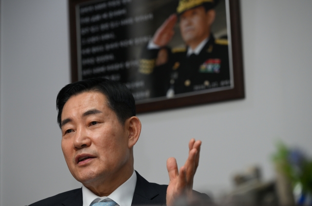 Rep. Shin Won-sik of the ruling People Power Party speaks to The Korea Herald at his office at the National Assembly building in Yeouido, central Seoul. (Im Se-jun/The Korea Herald)