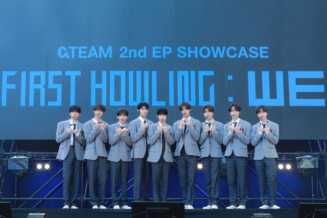 Boy band &Team poses at a media showcase for the group's second EP 