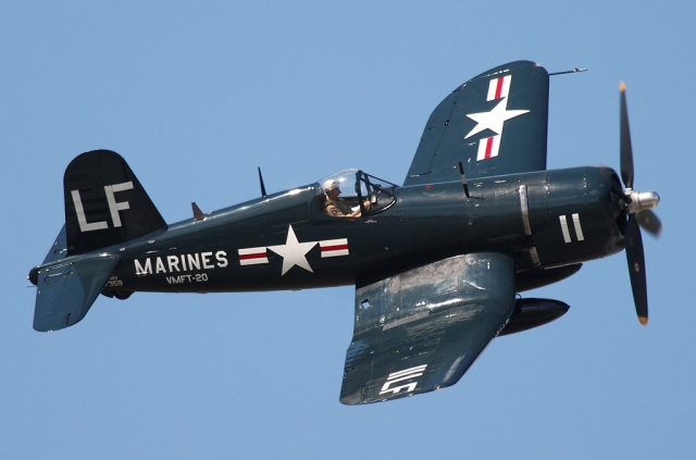 A restored photo of the F4U-4 Corsair fighter jet deployed during the Korean War. (Photo courtesy of Gerry Metzler's Flicker)