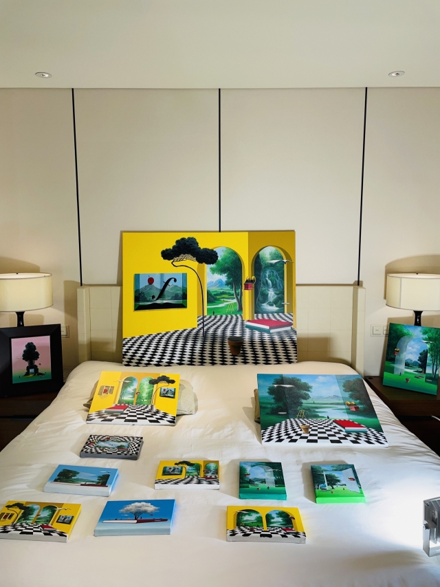 An installation view of a hotel room at the Grand International Art Fair at the Shilla Seoul (The GIAF)