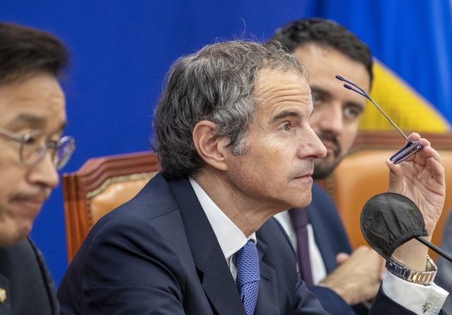 Rafael Grossi, the director general of the International Atomic Energy Agency, holds a meeting with South Korean main opposition Democratic Party of Korea. (Yonhap)